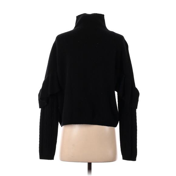 Revolve Nadaam Cashmere Wool Sweater Cableknit Ruffle Black Mockneck Romantic - Picture 3 of 5